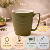 Cuire Dotted Olive Green Ceramic Coffee Mug | Mug for Him & Her | Perfect for Gifting | 470ml (Set of 1)
