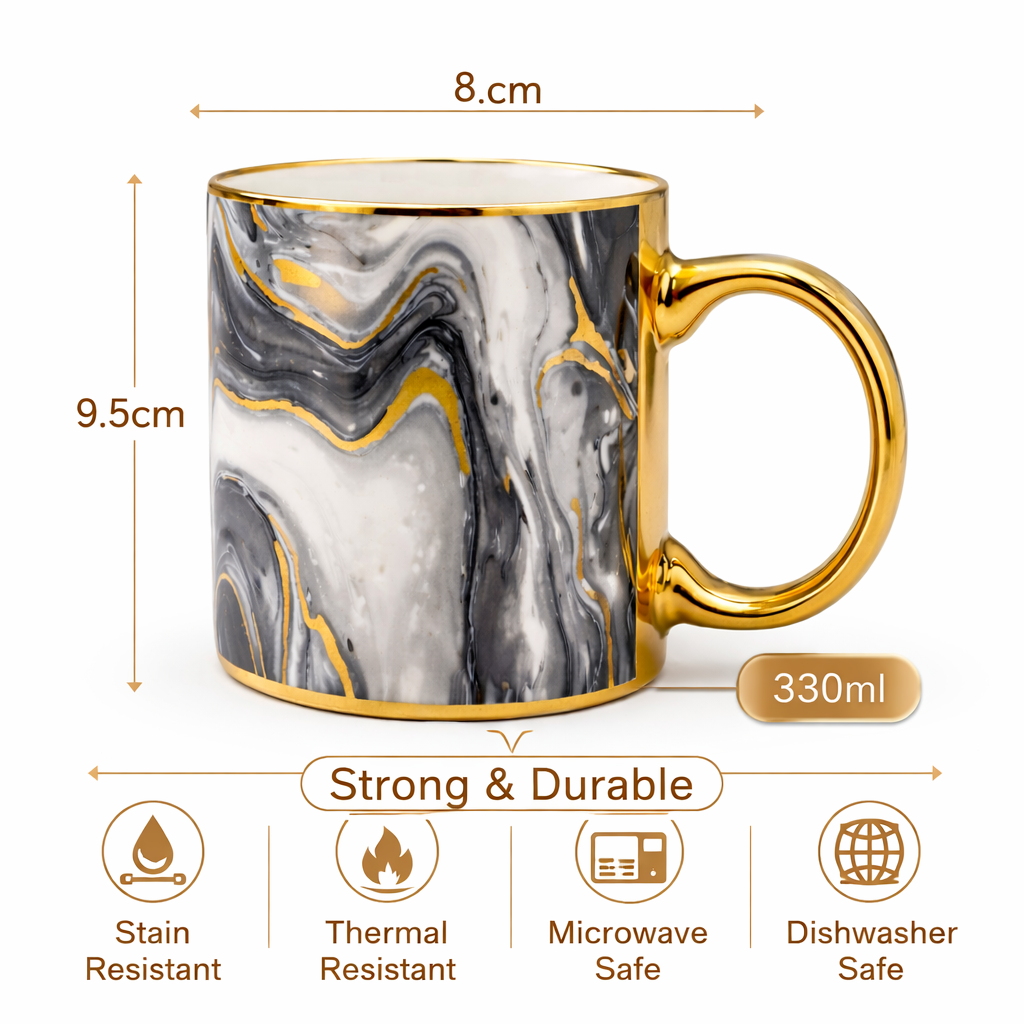 Cuire Golden Marble Ceramic Coffee Mug | Mug for Him & Her | Perfect for Gifting | 330ml (Set of 1)