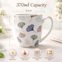 Cuire Floral Gingko Leaf Ceramic Coffee Mug | Mug for Him & Her | Perfect for Gifting | 370ml (Set of 1)