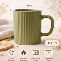 Cuire Ribbed Sage Green Ceramic Coffee Mug | Mug for Him & Her | Perfect for Gifting | 360ml (Set of 1)