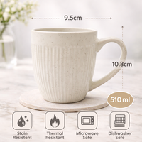 Cuire Ribbed White Coloured Coffee Mug | Mug for Him & Her | Perfect for Gifting | 510ml (Set of 1)