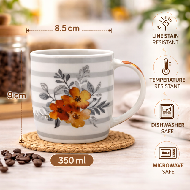 Cuire Floral Ceramic Coffee Mug | Mug for Him & Her | Perfect for Gifting | 350ml (Set of 1)