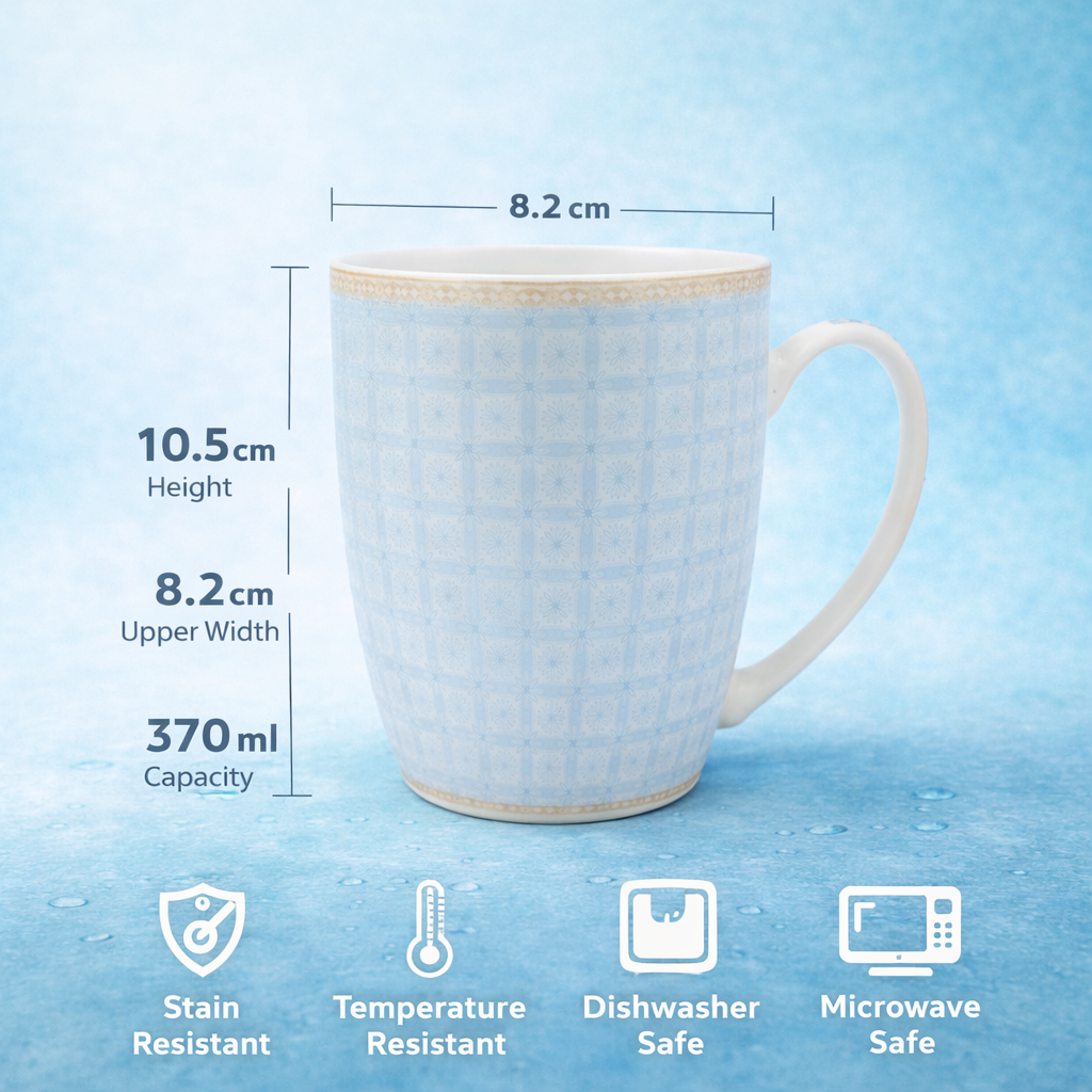 Cuire Light Blue Geometric Pattern Ceramic Coffee Mug | Mug for Him & Her | Perfect for Gifting | 370ml (Set of 1)