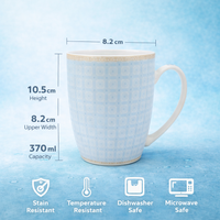 Cuire Light Blue Geometric Pattern Ceramic Coffee Mug | Mug for Him & Her | Perfect for Gifting | 370ml (Set of 1)