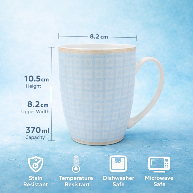 Cuire Light Blue Geometric Pattern Ceramic Coffee Mug | Mug for Him & Her | Perfect for Gifting | 370ml (Set of 1)