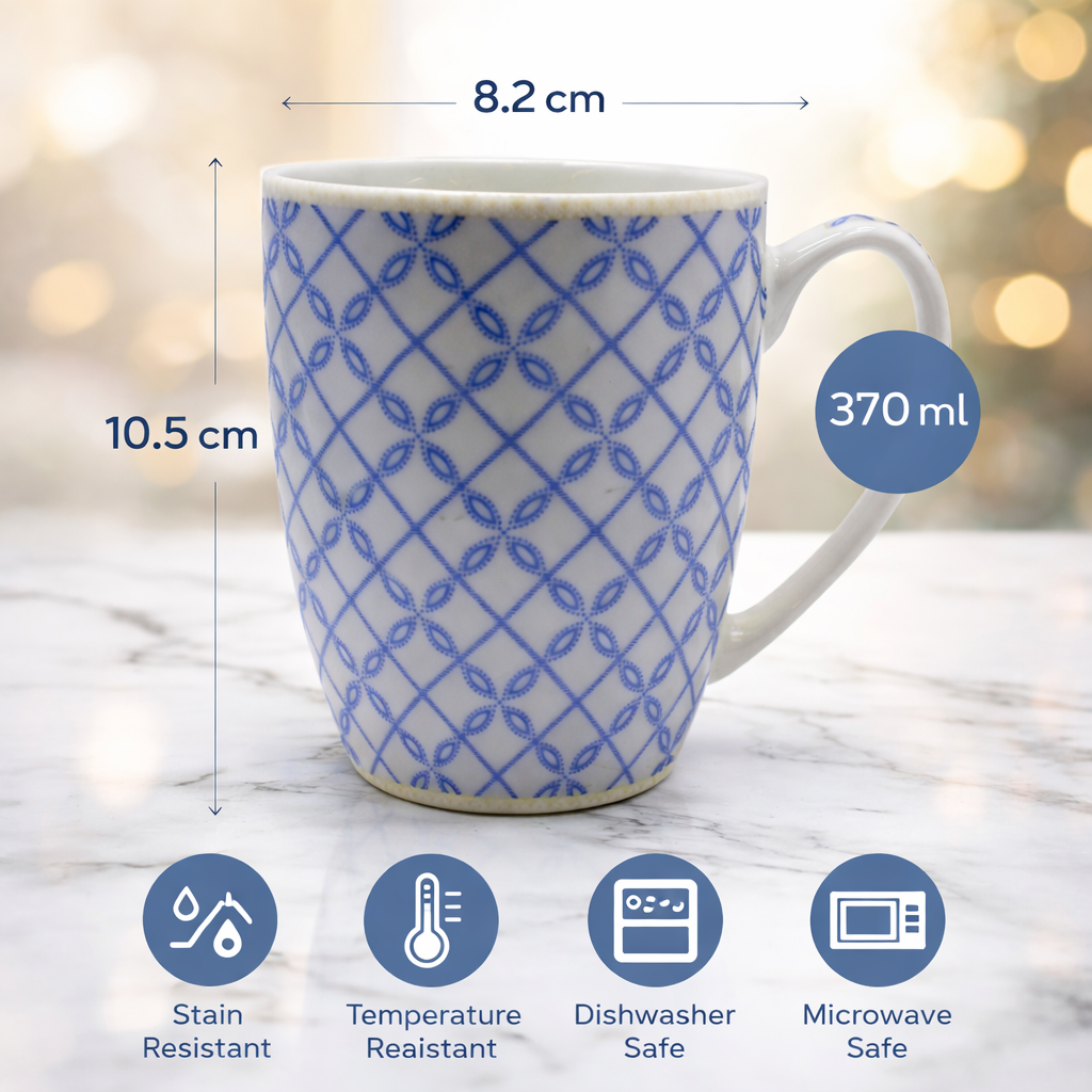 Cuire Lattice Ceramic Coffee Mug | Mug for Him & Her | Perfect for Gifting | 370ml (Set of 1)