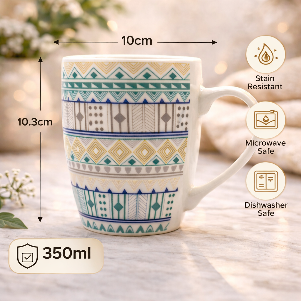 Cuire Geometric Print Ceramic Coffee Mug | Mug for Him & Her | Perfect for Gifting | 350ml (Set of 1)