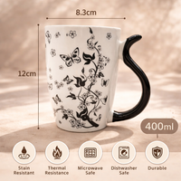 Cuire Floral White with Black Butterfly Ceramic Coffee Mug | Mug for Him & Her | Perfect for Gifting | 400ml (Set of 1)