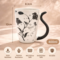 Cuire Floral White with Black Butterfly Ceramic Coffee Mug | Mug for Him & Her | Perfect for Gifting | 400ml (Set of 1)
