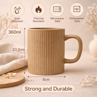 Cuire Ribbed Beige Ceramic Coffee Mug | Mug for Him & Her | Perfect for Gifting | 360ml (Set of 1)