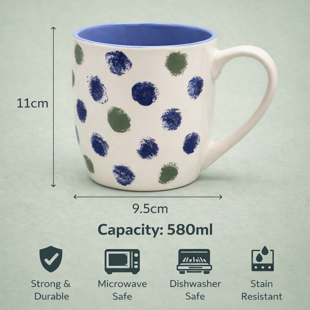 Cuire Polka Dots White Ceramic Coffee Mug | Mug for Him & Her | Perfect for Gifting | 580ml (Set of 1)