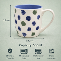 Cuire Polka Dots White Ceramic Coffee Mug | Mug for Him & Her | Perfect for Gifting | 580ml (Set of 1)