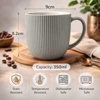 Cuire Solid Colour Ribbed Ceramic Coffee Mug | Mug for Him & Her | Perfect for Gifting | 350ml (Set of 1)