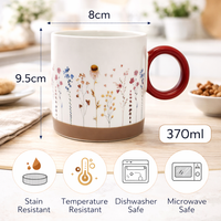 Cuire Red Wildflower Ceramic Coffee Mug | Mug for Him & Her | Perfect for Gifting | 370ml (Set of 1)