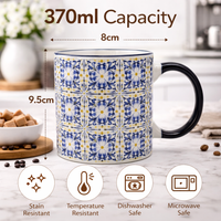 Cuire Blue Patterned Ceramic Coffee Mug | Mug for Him & Her | Perfect for Gifting | 370ml (Set of 1)