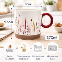 Cuire Red Wildflower Ceramic Coffee Mug | Mug for Him & Her | Perfect for Gifting | 370ml (Set of 1)