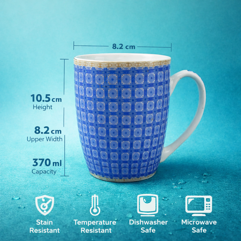 Cuire Blue Geometric Pattern Ceramic Coffee Mug | Mug for Him & Her | Perfect for Gifting | 370ml (Set of 1)