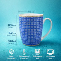 Cuire Blue Geometric Pattern Ceramic Coffee Mug | Mug for Him & Her | Perfect for Gifting | 370ml (Set of 1)
