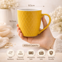 Cuire Diamond Pattern Yellow Ceramic Coffee Mug | Mug for Him & Her | Perfect for Gifting | 400ml (Set of 1)