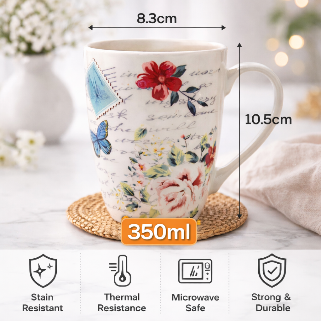 Cuire Ceramic Floral Coffee Mug | Mug for Him & Her | Perfect for Gifting | 350ml (Set of 1)