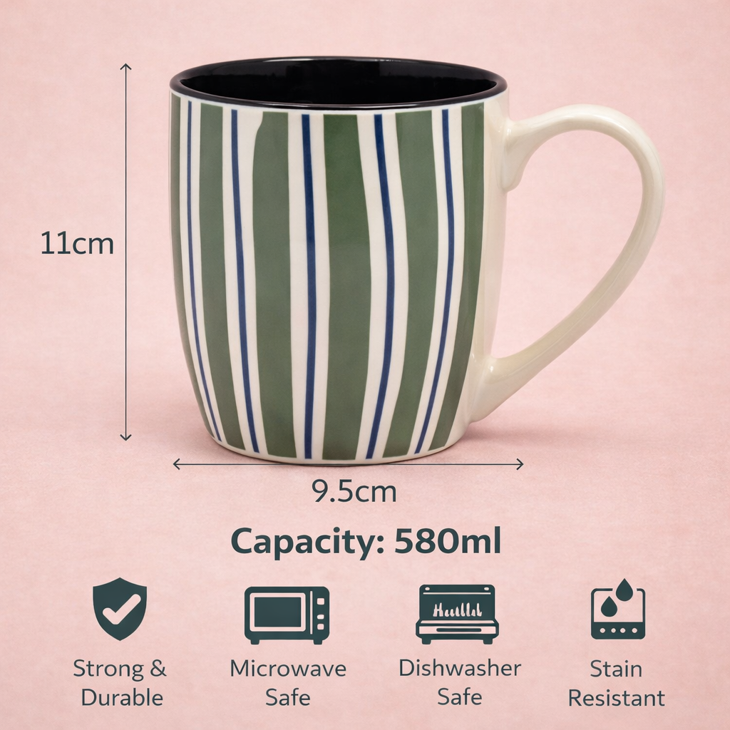 Cuire Wave White Ceramic Coffee Mug | Mug for Him & Her | Perfect for Gifting | 580ml (Set of 1)