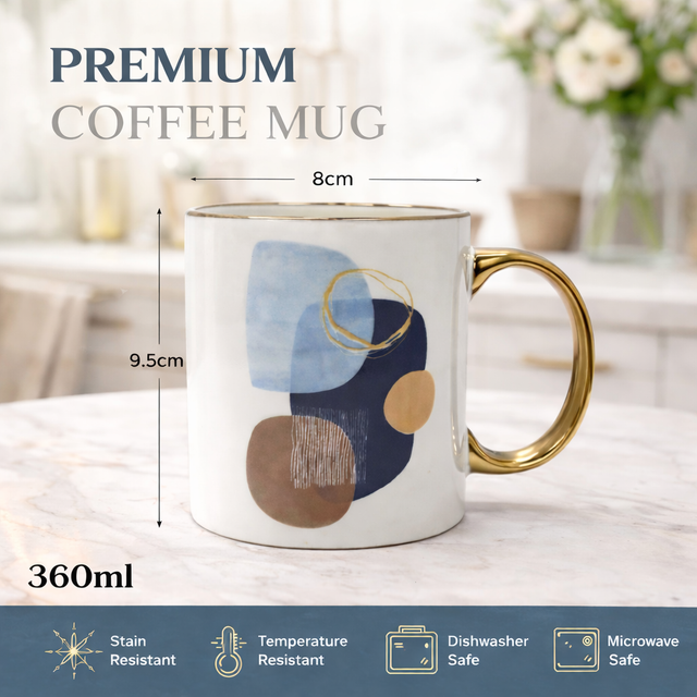 Cuire Golden Watercolour Design Ceramic Coffee Mug | Mug for Him & Her | Perfect for Gifting | 360ml (Set of 1)