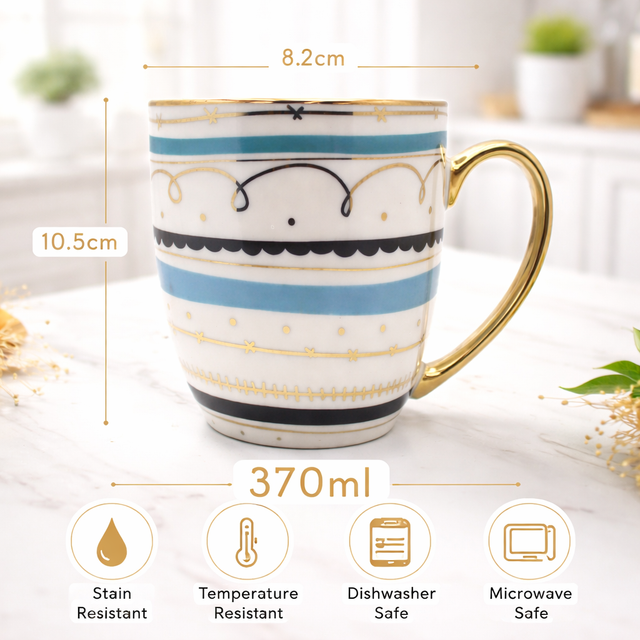 Cuire Golden Designer Ceramic Coffee Mug | Mug for Him & Her | Perfect for Gifting | 370ml (Set of 1)