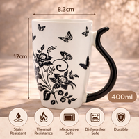 Cuire Floral White with Black Butterfly Ceramic Coffee Mug | Mug for Him & Her | Perfect for Gifting | 400ml (Set of 1)