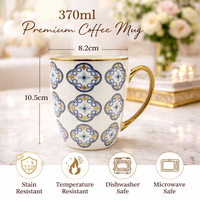 Cuire Blue and Golden Pattern Premium Coffee Mug | Mug for Him & Her | Perfect for Gifting | 370ml (Set of 1)