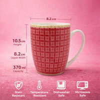 Cuire Red Geometric Pattern Ceramic Coffee Mug | Mug for Him & Her | Perfect for Gifting | 370ml (Set of 1)