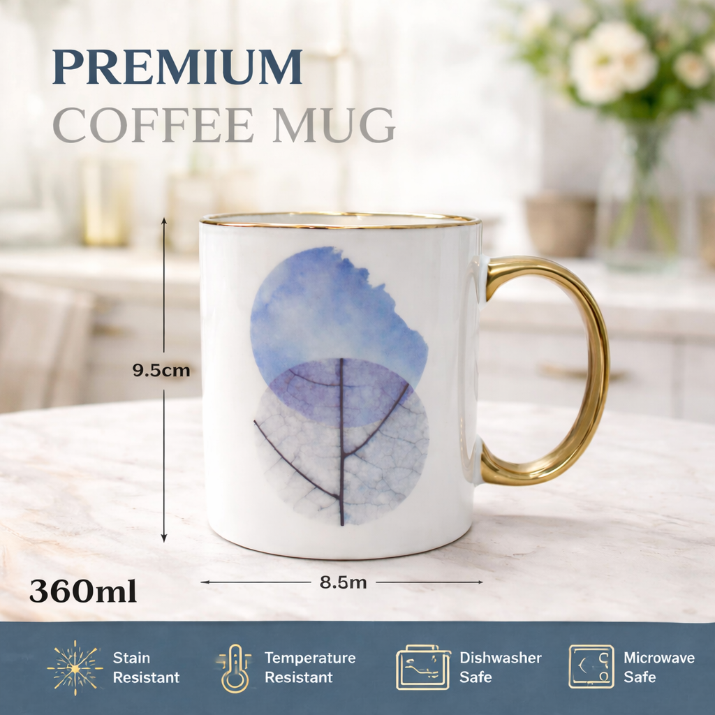 Cuire Golden Watercolour Design Ceramic Coffee Mug | Mug for Him & Her | Perfect for Gifting | 360ml (Set of 1)