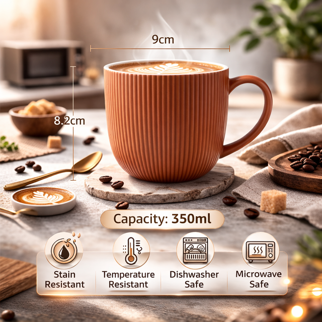 Cuire Solid Colour Ribbed Ceramic Coffee Mug | Mug for Him & Her | Perfect for Gifting | 350ml (Set of 1)