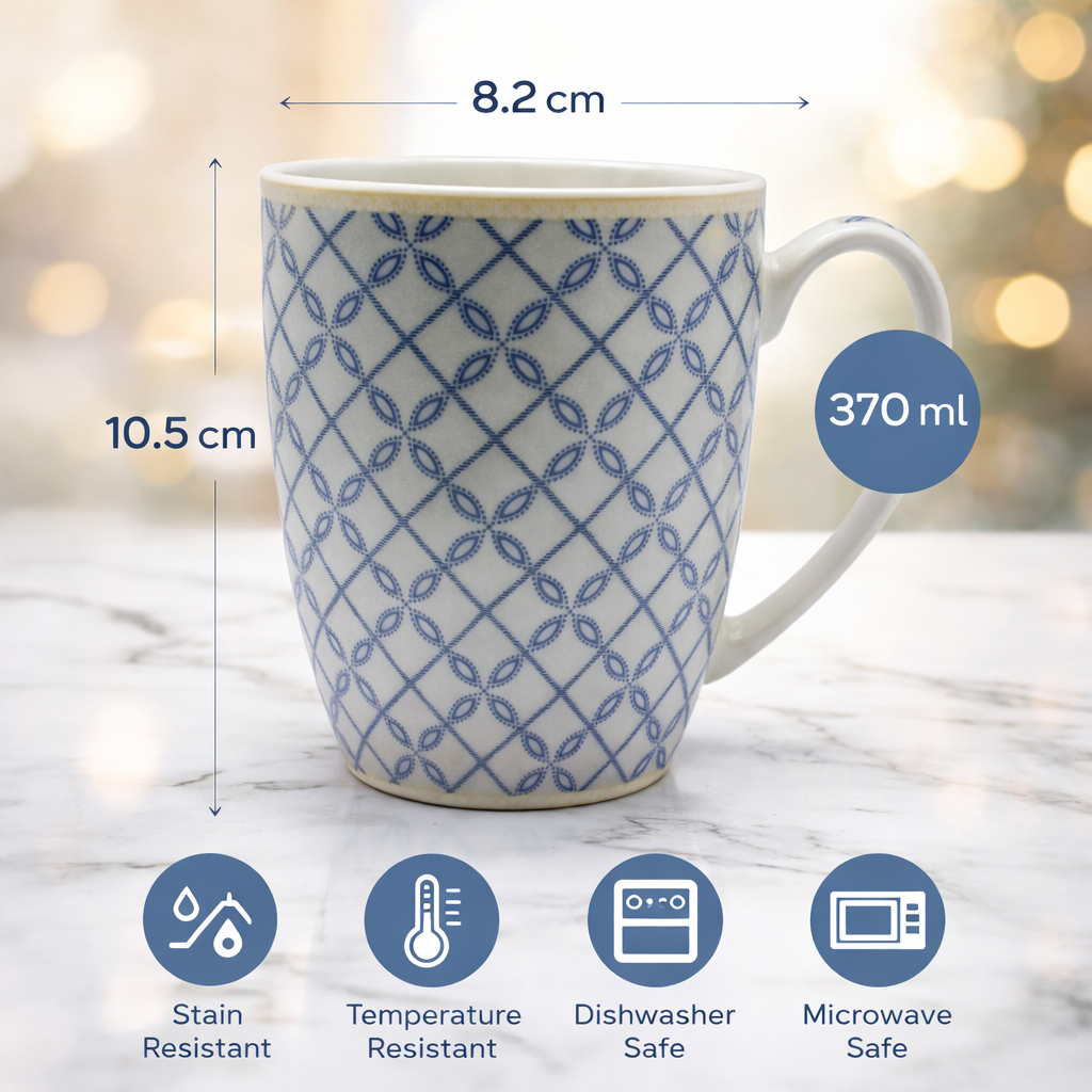 Cuire Lattice Ceramic Coffee Mug | Mug for Him & Her | Perfect for Gifting | 370ml (Set of 1)