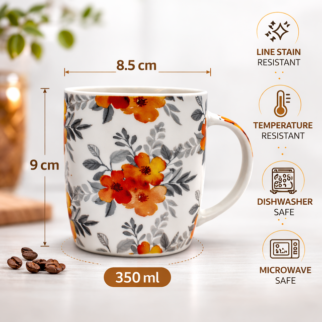Cuire Floral Ceramic Coffee Mug | Mug for Him & Her | Perfect for Gifting | 350ml (Set of 1)