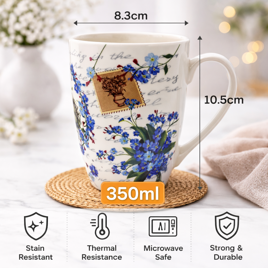 Cuire Ceramic Floral Coffee Mug | Mug for Him & Her | Perfect for Gifting | 350ml (Set of 1)
