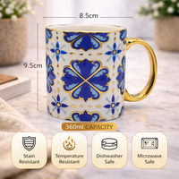 Cuire Golden Blue Floral Ceramic Coffee Mug | Mug for Him & Her | Perfect for Gifting | 360ml (Set of 1)
