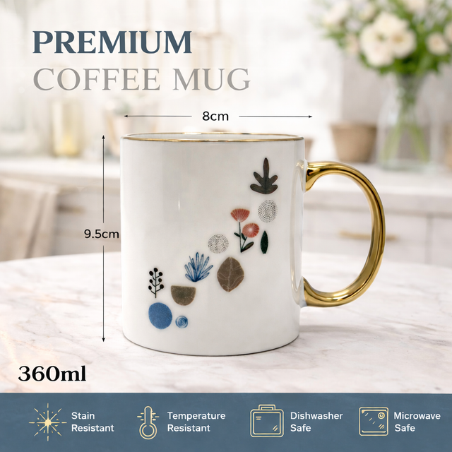 Cuire Golden Watercolour Design Ceramic Coffee Mug | Mug for Him & Her | Perfect for Gifting | 360ml (Set of 1)