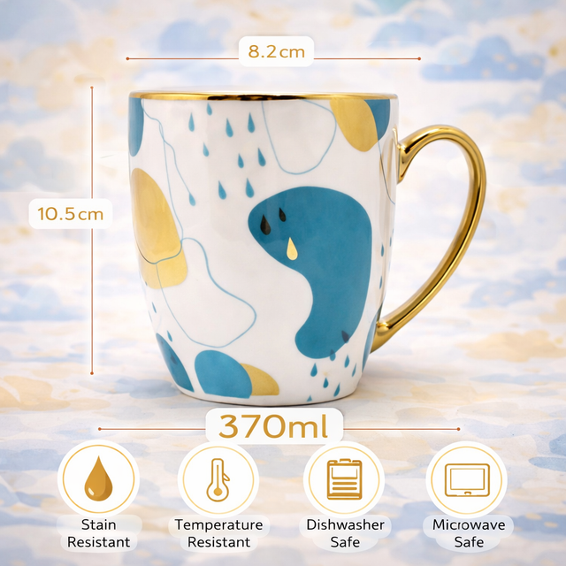 Cuire Golden Designer Ceramic Coffee Mug | Mug for Him & Her | Perfect for Gifting | 370ml (Set of 1)