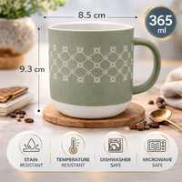 Cuire Olive Green Floral Ceramic Coffee Mug | Mug for Him & Her | Perfect for Gifting | 365ml (Set of 1)