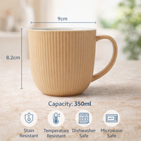 Cuire Solid Colour Ribbed Ceramic Coffee Mug | Mug for Him & Her | Perfect for Gifting | 350ml (Set of 1)