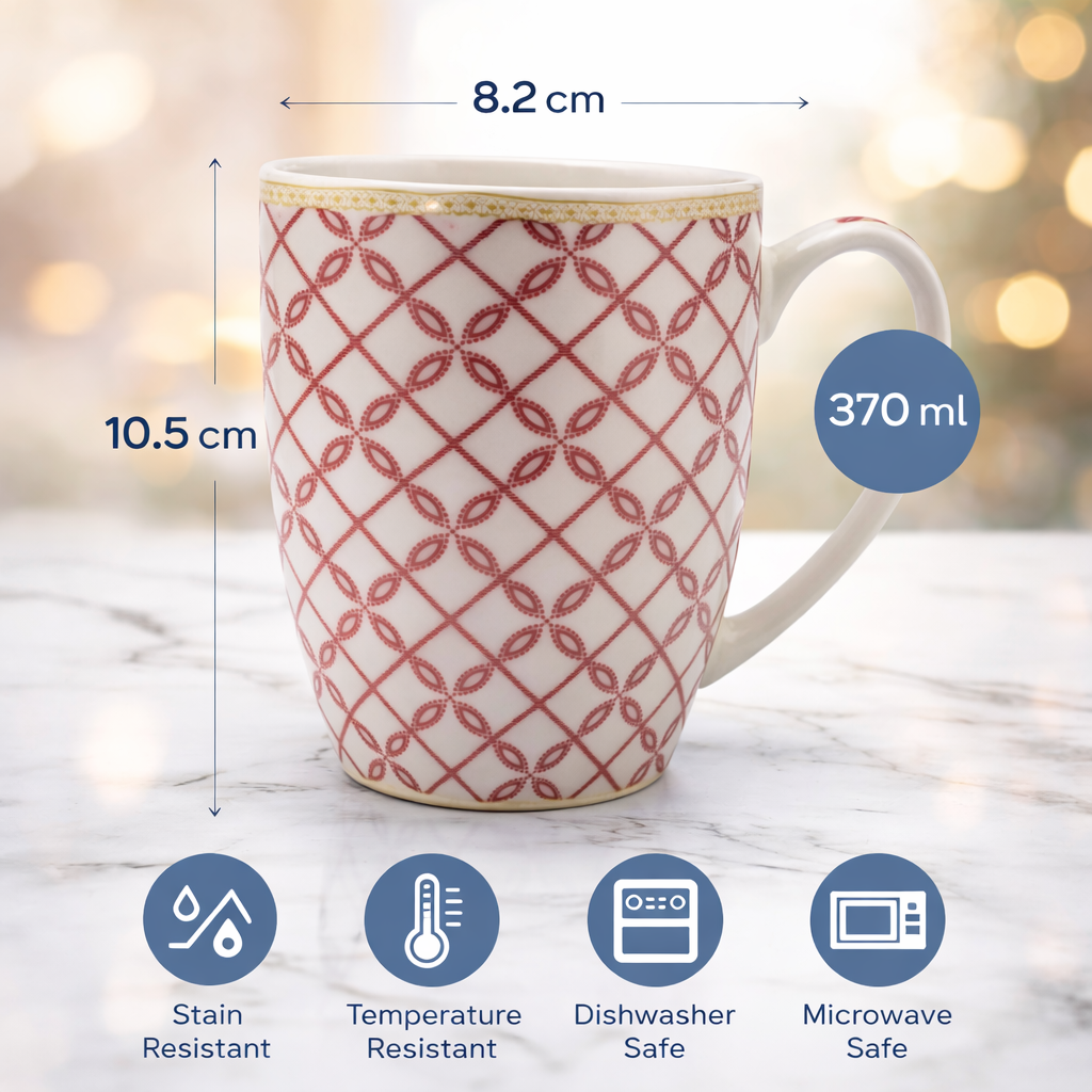 Cuire Lattice Ceramic Coffee Mug | Mug for Him & Her | Perfect for Gifting | 370ml (Set of 1)