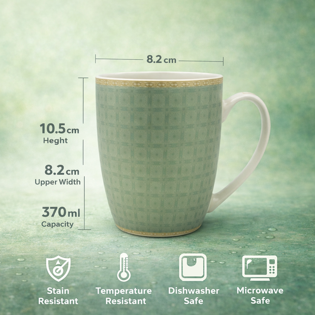 Cuire Green Geometric Pattern Ceramic Coffee Mug | Mug for Him & Her | Perfect for Gifting | 370ml (Set of 1)
