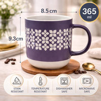 Cuire Purple Floral Ceramic Coffee Mug | Mug for Him & Her | Perfect for Gifting | 365ml (Set of 1)