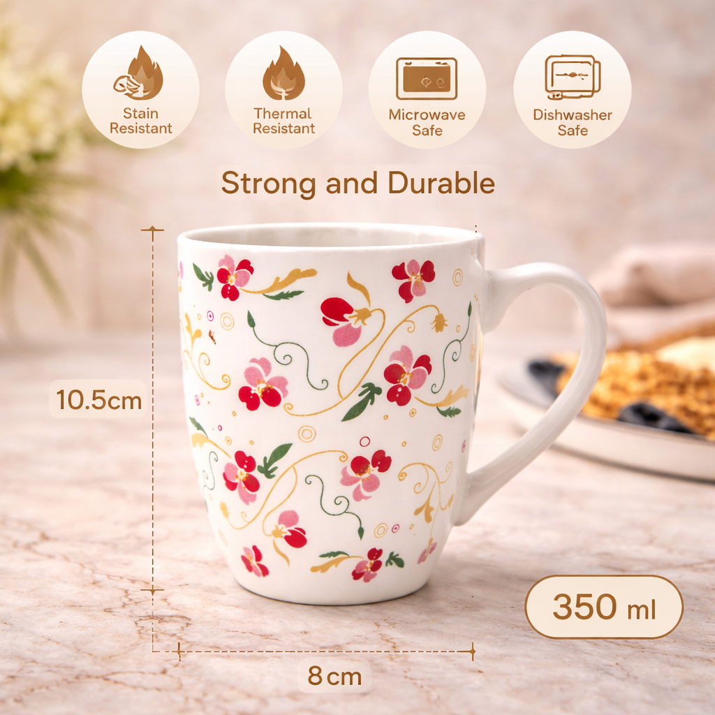 Cuire Ceramic Floral Wildflower Coffee Mug | Mug for Him & Her | Perfect for Gifting | 350ml (Set of 1)
