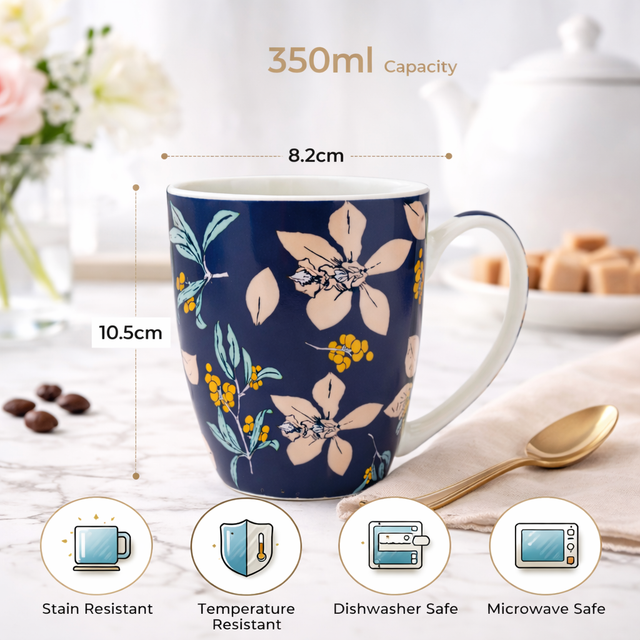 Cuire Floral Ceramic Coffee Mug | Mug for Him & Her | Perfect for Gifting | 350ml (Set of 1)