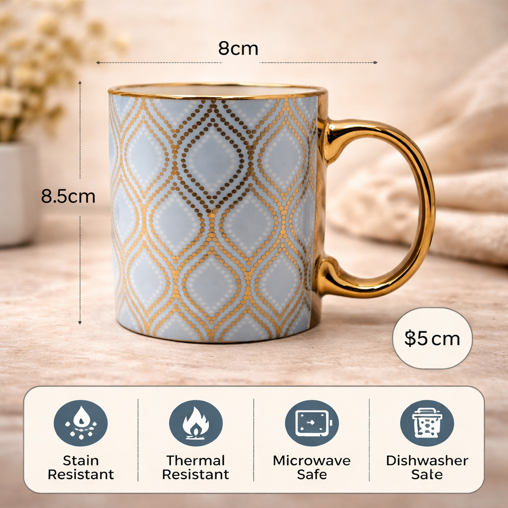 Cuire Floral Golden Ceramic Coffee Mug | Mug for Him & Her | Perfect for Gifting | 370ml (Set of 1)