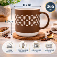 Cuire Brown Floral Ceramic Coffee Mug | Mug for Him & Her | Perfect for Gifting | 365ml (Set of 1)