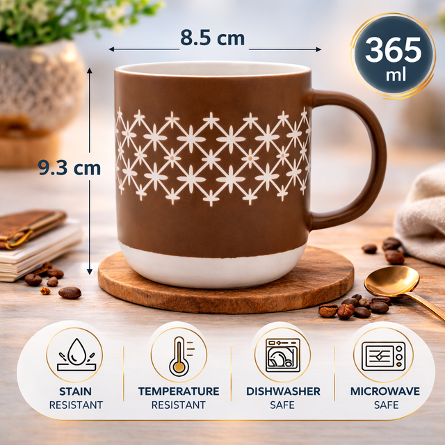 Cuire Brown Floral Ceramic Coffee Mug | Mug for Him & Her | Perfect for Gifting | 365ml (Set of 1)