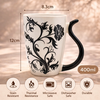 Cuire Floral White with Black Butterfly Ceramic Coffee Mug | Mug for Him & Her | Perfect for Gifting | 400ml (Set of 1)