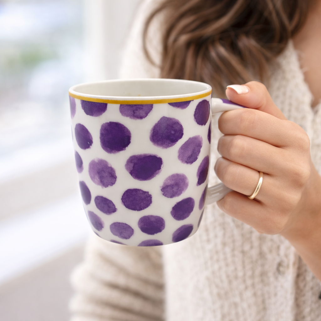 Cuire Purple Pattern Ceramic Coffee Mug | Mug for Him & Her | Perfect for Gifting | 360ml (Set of 1)